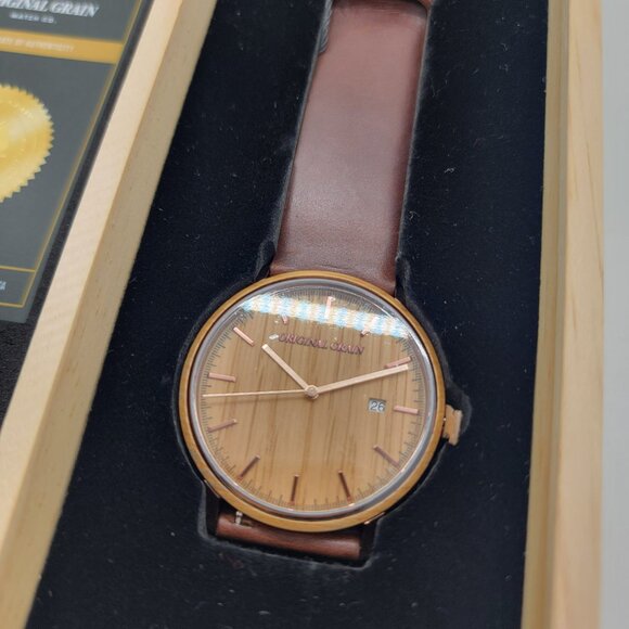 New Original Grain Men Watch Whiskey Espresso Minimalist 40mm Italian Leather - Picture 14 of 16